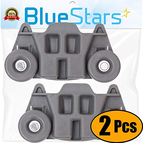 [UPGRADED] Ultra Durable W10195416 Lower Dishwasher Wheel with STEEL Screws Replacement Part by Blue Stars - Exact Fit for Whirlpool & Kenmore Dish Rack - PACK OF 2