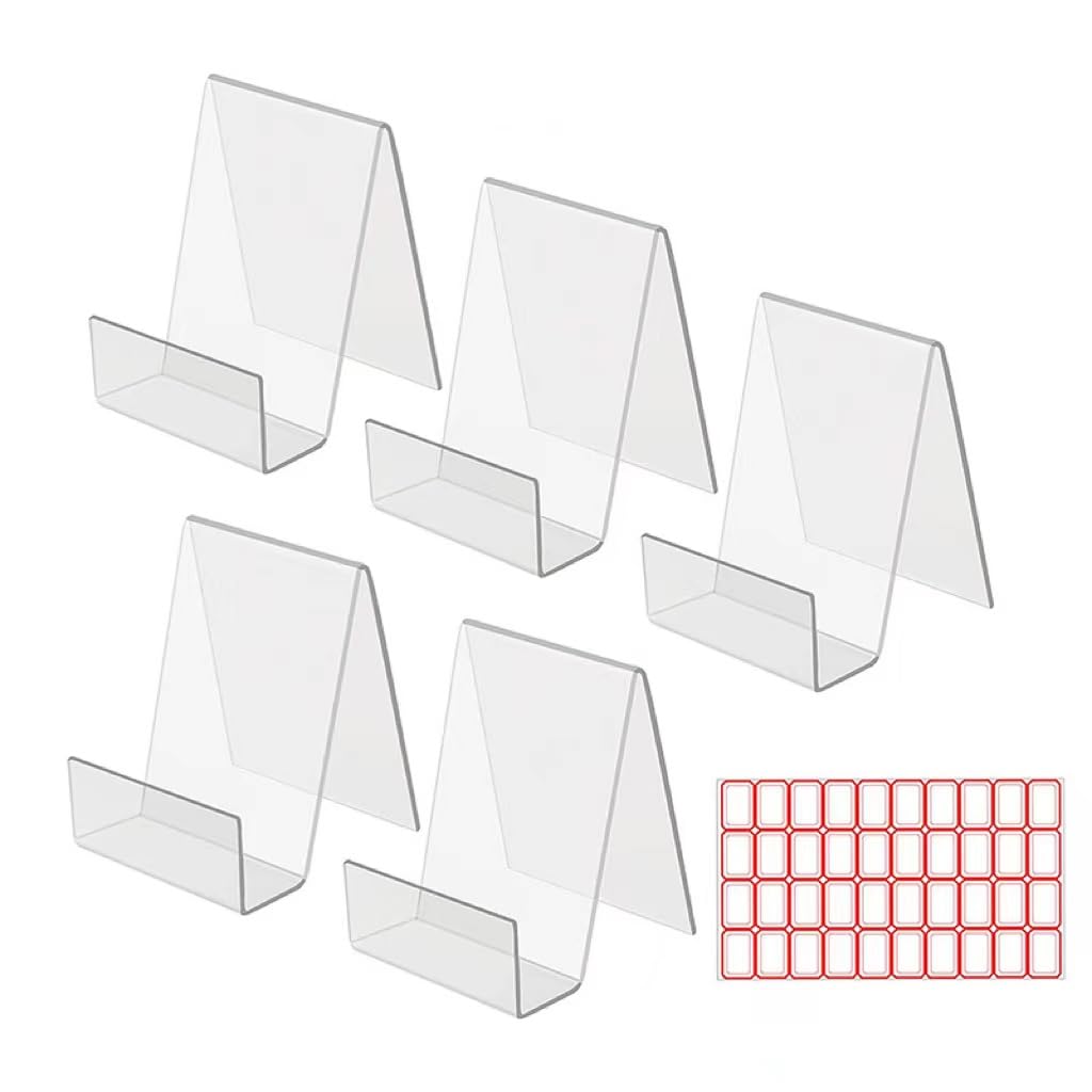 PIQIUQIU Pack of 5 Acrylic Book Stands, Clear Acrylic Display Easel for Books, Albums, CDs, etc.