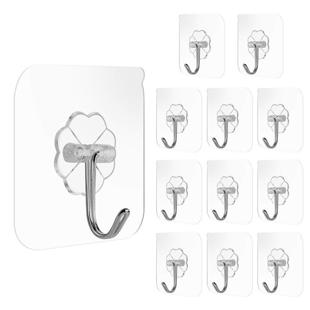FOCCTS 12 Pcs Transparent Sticky Hooks Self-Adhesive Nail Without Hooks Reusable Clear Hanging Wall Hooks Bearing 10KG/22lb Used for Kitchen Bathroom
