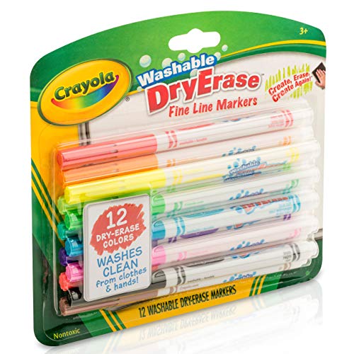 Crayola Washable DryErase Fine Line Markers, 12 Classic Colors