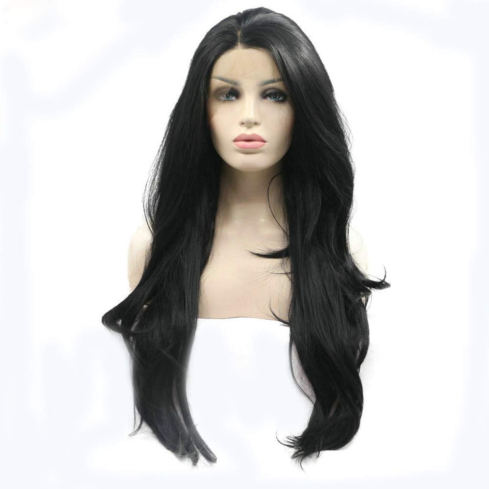 Long Black Color Synthetic Lace Front Wigs Loose Wave for Women Heat Resistant Glueless Synthetic Lace Wigs Natural Hairline 24 Inch
