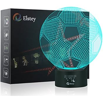 Soccer 3D LED Night Light Touch Table Desk Optical Illusion Lamps, Elstey 7 Color Changing Lights with Acrylic Flat & ABS Base & USB Charger