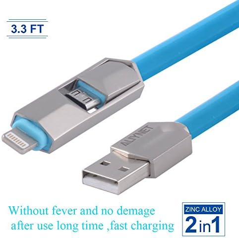 New Dual interface Design,Lightning Cable Data Sync Cable 2in1 usb Cable for Iphone Series and Micro port device.Tangle-Free Design (4 colour for choose) (Blue)