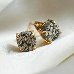 Gempires Natural Pyrite Raw Crystal Stud Earrings
