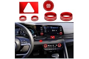 HDUFC for Hyundai Elantra 2021, 2022, 2023, 2024, 2025 Aluminum Accessories, Volume, air Conditioning, Start, Hazard Warning Signal Light Cover Interior Accessories (7pcs, red)