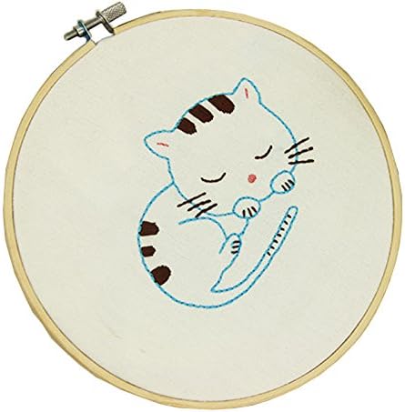 Fanryn DIY Stamped Embroidery Kit, Cat Cartoon pattern design contain Embroidery Hoops Cross Stitch Hoop Embroidery Circle Set For Art Craft Handy Sewing