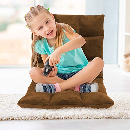 Gaming Floor Sofa Adjustable Chair for Adults & Kids - Comfortable Foam Seat & Removable Lounger Cover - Transformable Folding Sleeper Lounge Features 14 Reclining Positions from Flat to 90°, (Brown) - Thumbnail 4