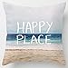 Wonder4 Cushion Cover 18x18 inches Cotton Linen Cloth Square Throw Pillow Case Home Decor Sofa Pillow Cover with Words - Happy Place (Beach and Sea)