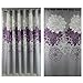 Gray Background and Flowers Pattern, Waterproof Washable Printed Polyester Fabric Shower Curtain for Bathroom (72inch72inch, Purple)