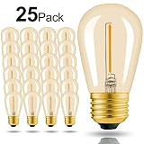 Hizashi - 25 Pack 2200K LED S14 1 Watt Dimmable Bulb E26, String Light Replacement Bulbs - Equal to 11W Incandescent Bulbs - Amber LED Edison Filament Bulbs for Outdoor Patio String Light, UL Listed