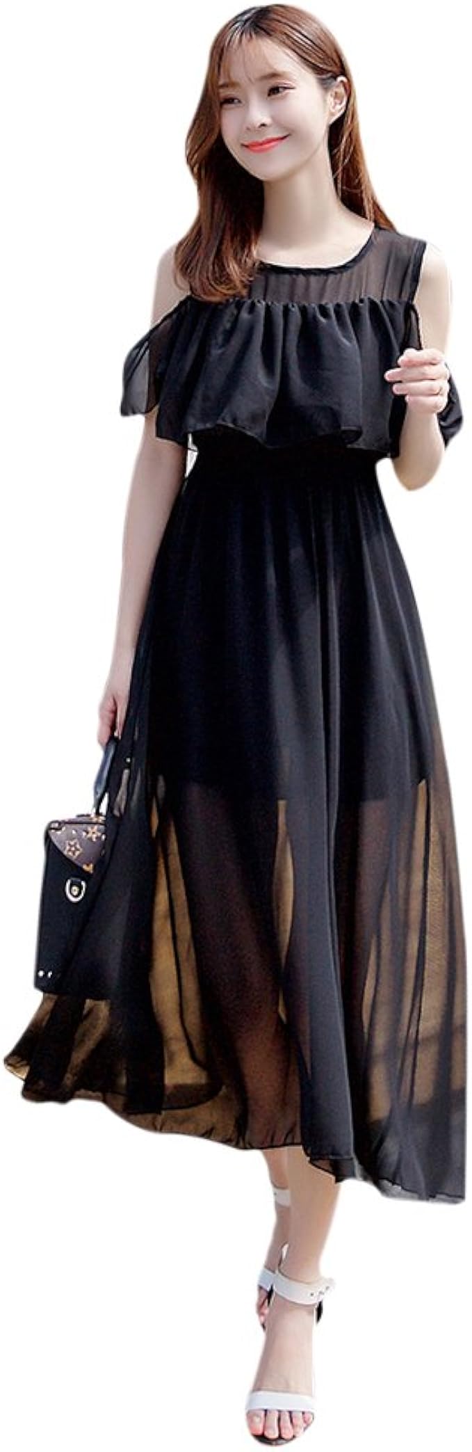 Amazon シフォン 肩出し ワンピース レディース 花柄 ドレス マキシ オフショル ワンピ ワンピース チュニック 通販