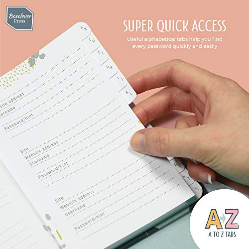 Password Book with tabs. Boxclever Press hardback Password Organizer with alphabetized tabs. Small Pocket Size Password Keeper for Internet login, Website Address, username. (Multi)