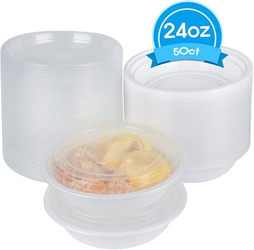 TashiBox 24 oz Disposable Plastic Bowl with Lids, Salad Bowl with Lids 50 count