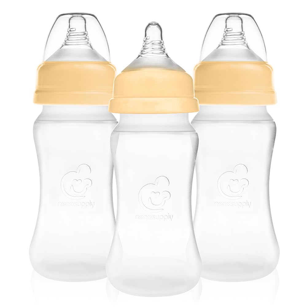Photo 1 of Nenesupply Silicone Baby Bottles Newborn Feeding Bottles Slow Flow Breastfeeding Bottle for Breastfed Babies Wide Neck 8oz Anti Colic Level 2 Nipple for 1+ Month Infant Replace Spectra Bottle Pumping