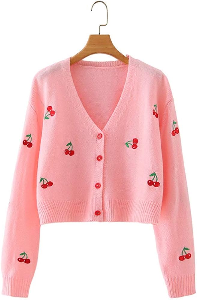 Amazon.com: Women's Open Front Sweater,Long Sleeves Button V Neck Knitted Cardigan,Strawberry 