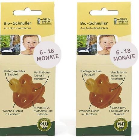Gruenspecht Bio Dummies Natural Rubber 6-18 Months Set of 2 Soft Heart Shape Orthodontic Shape