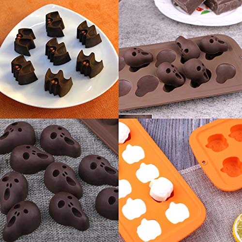 Halloween Candy Molds 4 Pcs Chocolate Molds Silicone with Ghost Pumpkin Bat & Witch Hat - Thumbnail 4