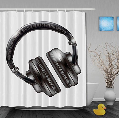 Fashion Home Decor Rock And Roll Earphone Bathroom Shower Curtains Waterproof Mildewproof Polyester Fabric Black White 72"x72"Inch