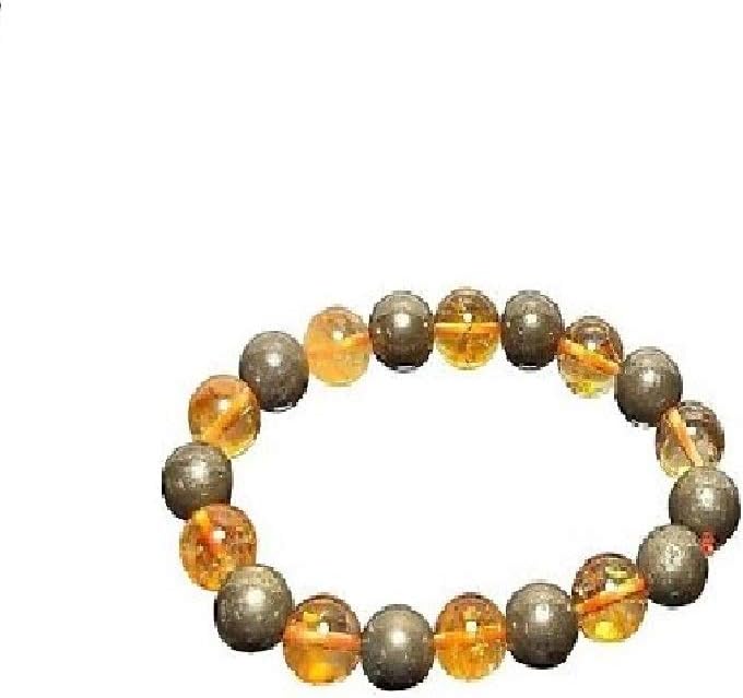 DHYANARSHCitrine and Pyrite beads Bracelet 8mm Gemstone Stretch Bracelet