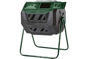Exaco Trading Company Exaco Mr.Spin Compost Tumbler - 160 Liters / 43 Gallon, Dual Chamber Composter On Two-Leg Stand,Green/Black