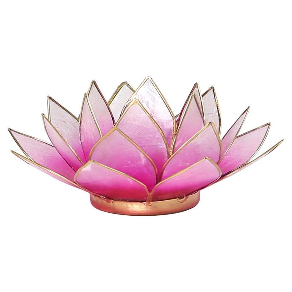 Spiritual Gifts Lotus Shaped Tea Light Candle Holder Made of Capis Shell and edged in Gold coloured metal. Lotus is finished in a Light Pink Colour (. Candle not included)