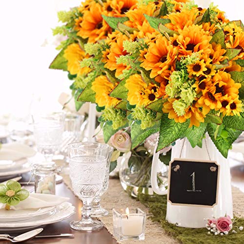 JOHOUSE 5PCS Artificial Sunflower Bouquet, 9.8inch Silk Sunflower Wedding Flower, Home Decoration Wedding Decor