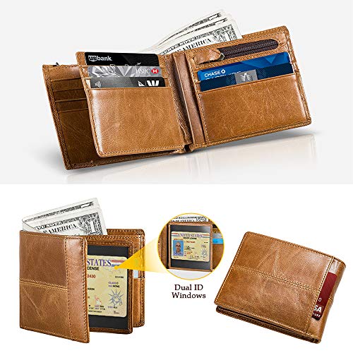 Mens Wallet RFID Genuine Leather Bifold Wallets For Men, ID Window 16