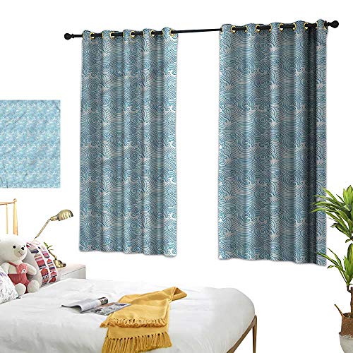 Unpremoon Teal And White Thermal Curtains Japanese Waves W55 X L39