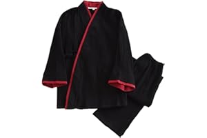 CAMDOM Mens Japanese Style Two-Piece Suit Cotton Bathrobe Kimono Pajamas Set Sleepwear For Couple