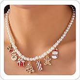 Christmas Necklaces for Women Pearl Bead Necklace Charm With Snowman Tree Stocking Gingerbread Christmas Necklace Jewelry Holiday Party Jewelry Gift