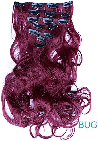 NiCheng 20inch 130g 7pcs/set Curly Full Head Clip-in Hair Extensions Synthetic Women's Hairpieces (BUG burgundy red)