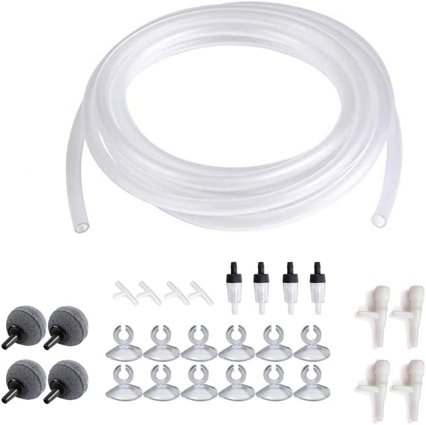 J-Star Aquarium Air Pump Accessories Airline Tubing with Check Valve, Air Stone, Suction Cups, Adjusting Valve and T Connector for Aquarium Fish Tank