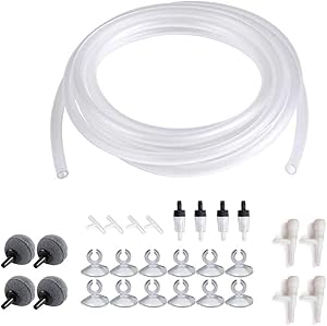 J-Star Aquarium Air Pump Accessories Airline Tubing with Check Valve, Air Stone, Suction Cups, Adjusting Valve and T Connector for Aquarium Fish Tank
