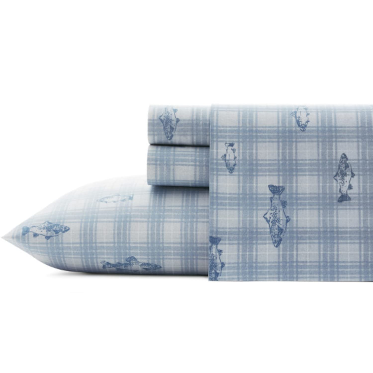 Eddie Bauer - Queen Sheets, Cotton Percale Bedding Set, Crisp & Cool Home Decor (Methow Plaid Blue, Queen)
