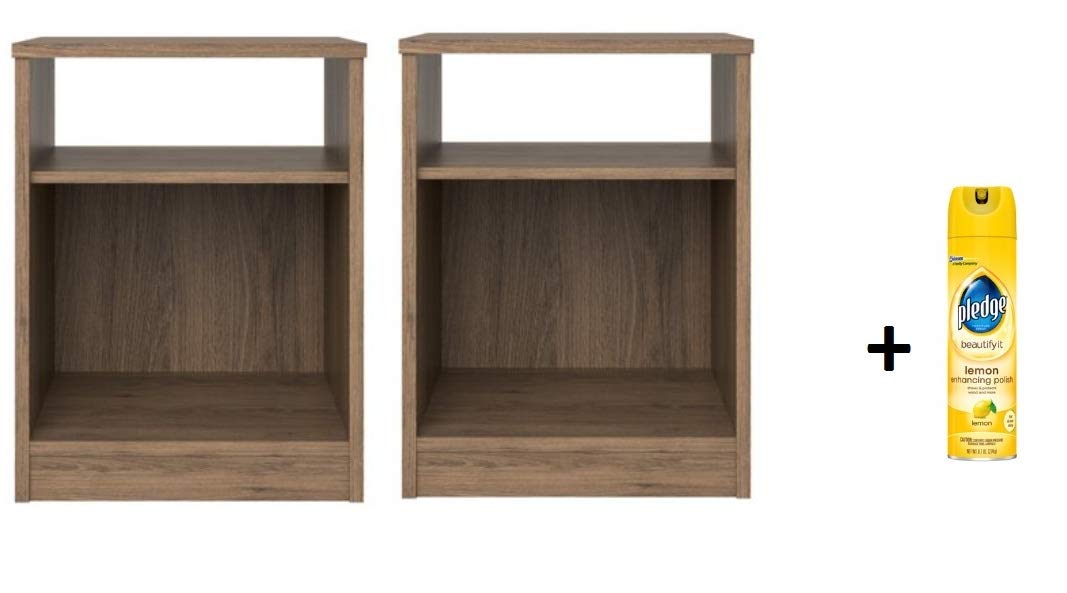 Mainstays Nightstand Features Open Top Shelf And Bottom Cubby 2 Pack Rustic Oak Freebie Amazon In Home Kitchen