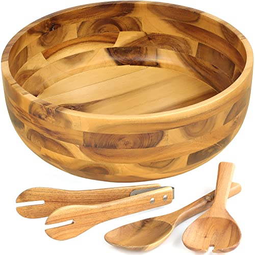 FANICHI Acacia Wood Salad Bowls, Large Size for Fruits, Vegetables or Salads (Salad Serving Bowl)