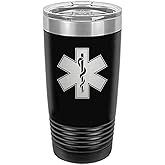 Rogue River Tactical EMT EMS Star of Life 20 Oz. Travel Tumbler Mug Cup w/Lid Paramedic (Black)