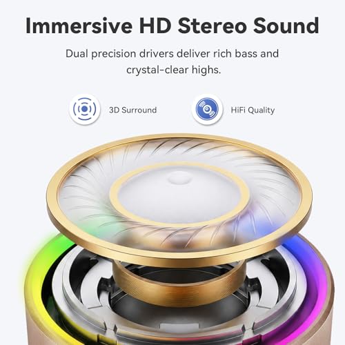 Bluetooth Speaker, Mini Speakers Wireless Bluetooth 5.4 Built-in Microphone, Loud HD Stereo Sound, IP68 Waterproof Speaker with 7 Modes RGB Lights, Small Speaker For Outdoor, Home, Gifts, Rose Gold