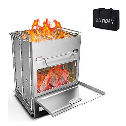 AOLIGEI Camp Stove, Picnic BBQ Cooker, Potable Folding Stainless Steel Backpacking Stove for Outdoor Indoor Garden Backyard Cooking Camping Hiking Beach Picnics Tailgating with Handle Bag