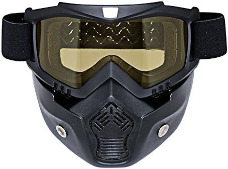 New Modular Mask Detachable Goggles And Mouth Filter Perfect for Open Face Motorcycle Half Helmet or Vintage Helmets (Yellow)