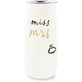kate spade new york 10oz Stemless Champagne Flute, Small Stainless Steel Tumbler with Lid, Double Wall Insulated Metal Cup, Miss to Mrs