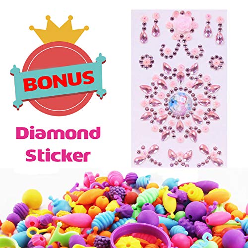Rosykidz Snap Pop Beads Set, 600 Pcs Arty Beads Jewelry Making Kit with Rhinestone Sticker, Bracelet Necklace Ring Hairband Earrings Arts and Crafts Toys for Kids 4, 5, 6, 7, 8, 9 Years Old Girls - Thumbnail 6
