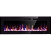 50 inch Electric Fireplace Recessed and Wall Mounted Insert Update | Fireplace Heater with Ultra-Thin Lightweight LED Flush Mount Linear Fit,Timer,Touch Screen,Remote Control,Black