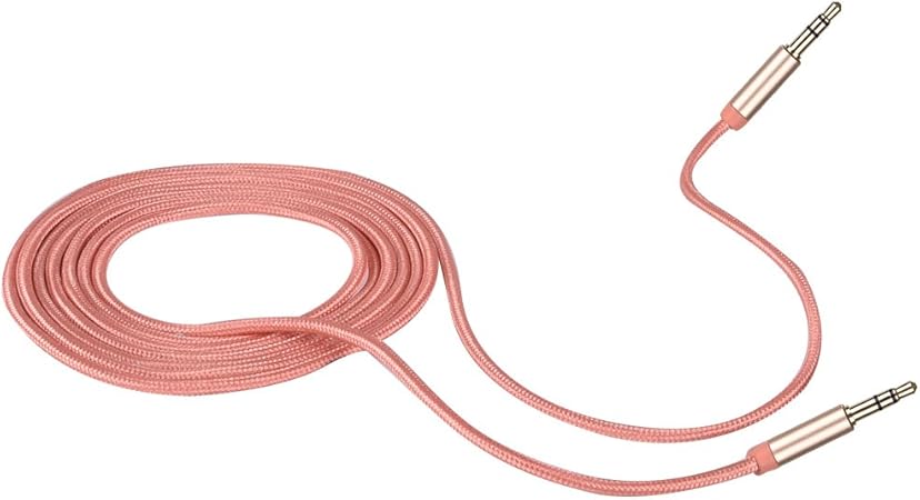 Amazon Auxケーブル 2m Iphone スマホ Ipod 車載 カーオーディオ 接続 高音質 メッシュ仕様 断線防止 ノイズ軽減 ローズゴールド スリー アールシステム ステレオケーブル