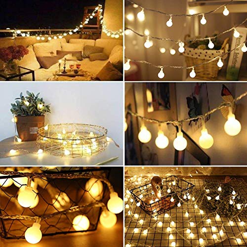 Fairy Festoon Lights with Remote Control 100 LEDs Warm White Globe String Lights Battery Powered 10M 8 Modes Waterproof Decorative Lights for Indoor Outdoor Party Home Garden Patio Bar Restaurant
