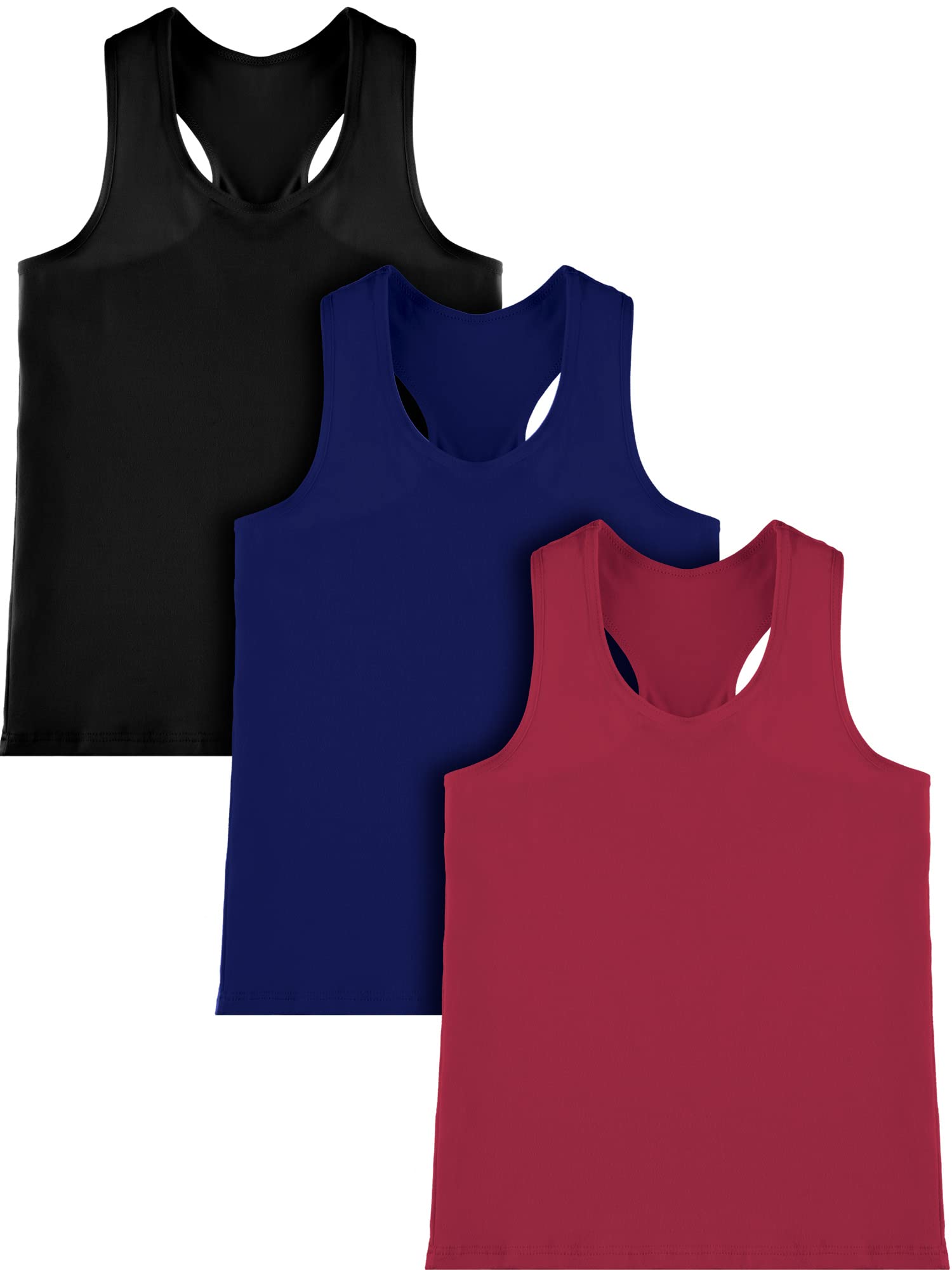 Photo 1 of Boao 3 Pieces Girls Dance Tank Top Racerback Crop Tank Top Sleeveless Dance Outfit for Ballet Gymnastics Wear(9-10 Years,Black, Navy Blue, Wine Red)