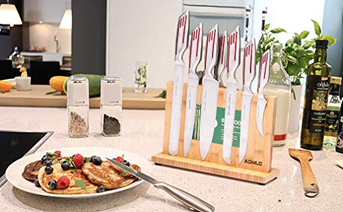 12 inch Magnetic Knife Block(Natural Bamboo),Knife Holder,Knife Organizer Block,Knife Dock,Cutlery Display Stand and Storage Rack,Large Capacity,Double Side Strongly Magnetic (12 inch,9 Magnets)