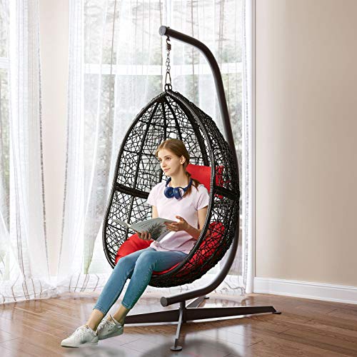 GREENSTELL Hammock Chair with Hanging Kits, Cushion & Pillow, Egg Large Rattan Wicker Swing