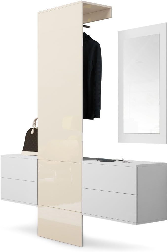 Vladon Appendino Da Parete Linea In MDF Lucido Crema | 6 Ganci, 110,5x14,5x3,5 Cm | Pratico E Salvaspazio Per Corridoi Stretti, Ingresso, Guardaroba | Made In Germany