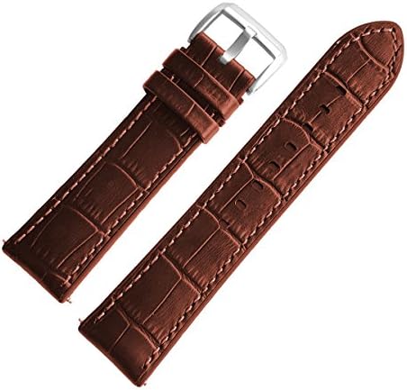 DURA STRAPS 22mm Genuine Brown Leather Watch Bands, Alligator Grain With Silicone Backing for men
